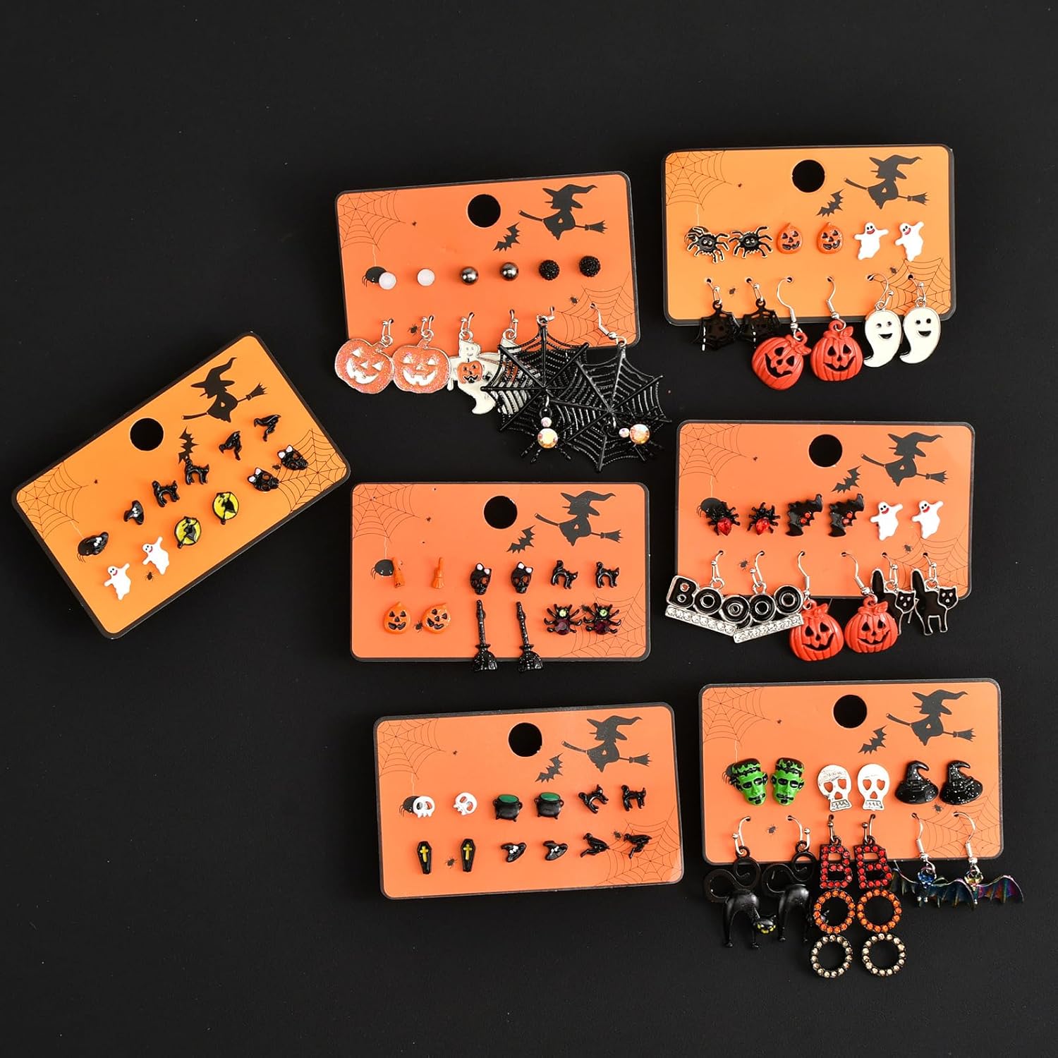 6 Pairs Halloween Ghost Stud Earrings for Women Dainty Small Spider Web Pumpkin Ghost Bat Stud Earrings Fashion Halloween Outfits Accessories Costume Party Gift - Image 5