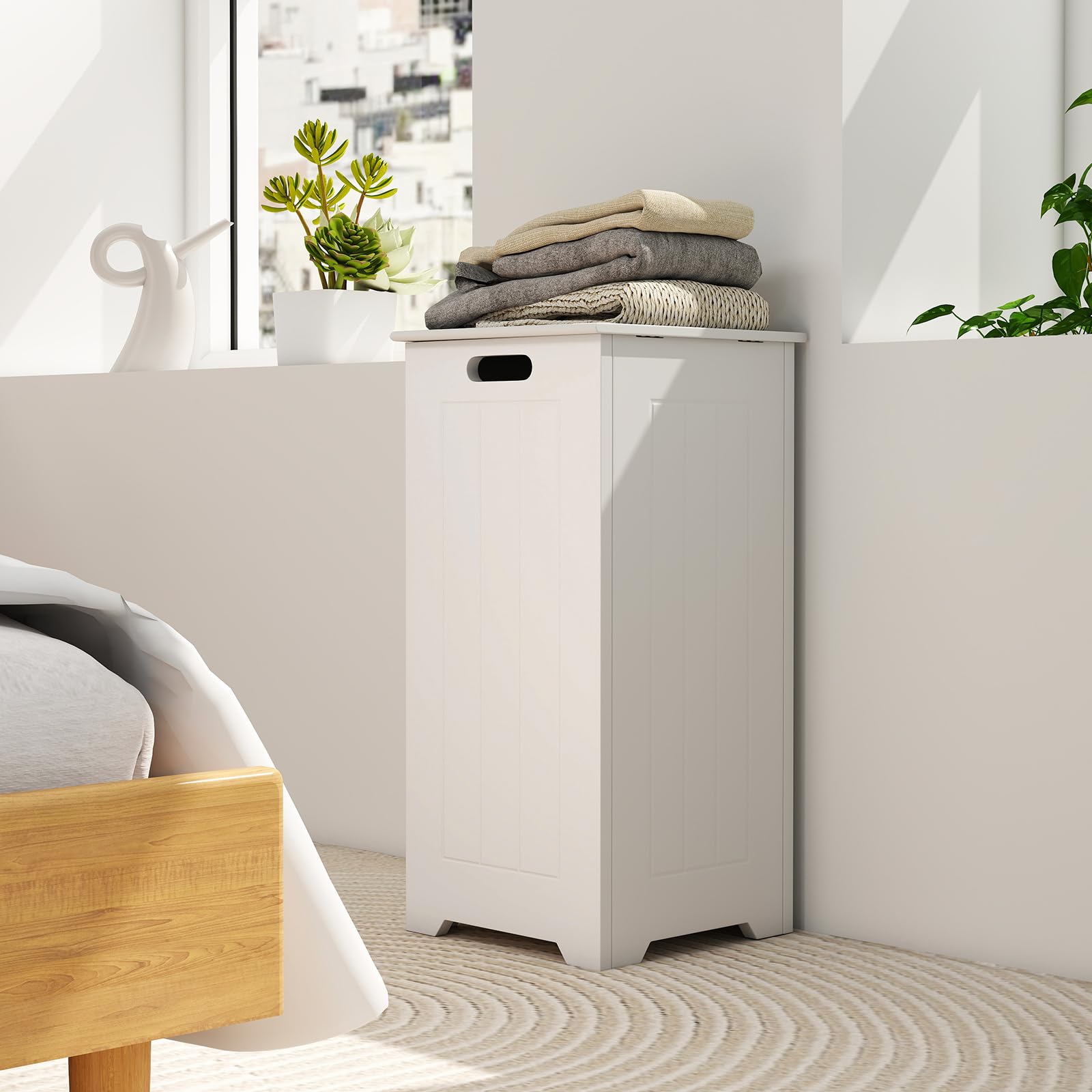 LIFEZEAL Cesto Portabiancheria Sporca, 54L, con Coperchio, Portabiancheria Sporca, per Bagno, Cesta Panni Sporchi, Portabiancheria Salvaspazio, Bianco (con sacco)