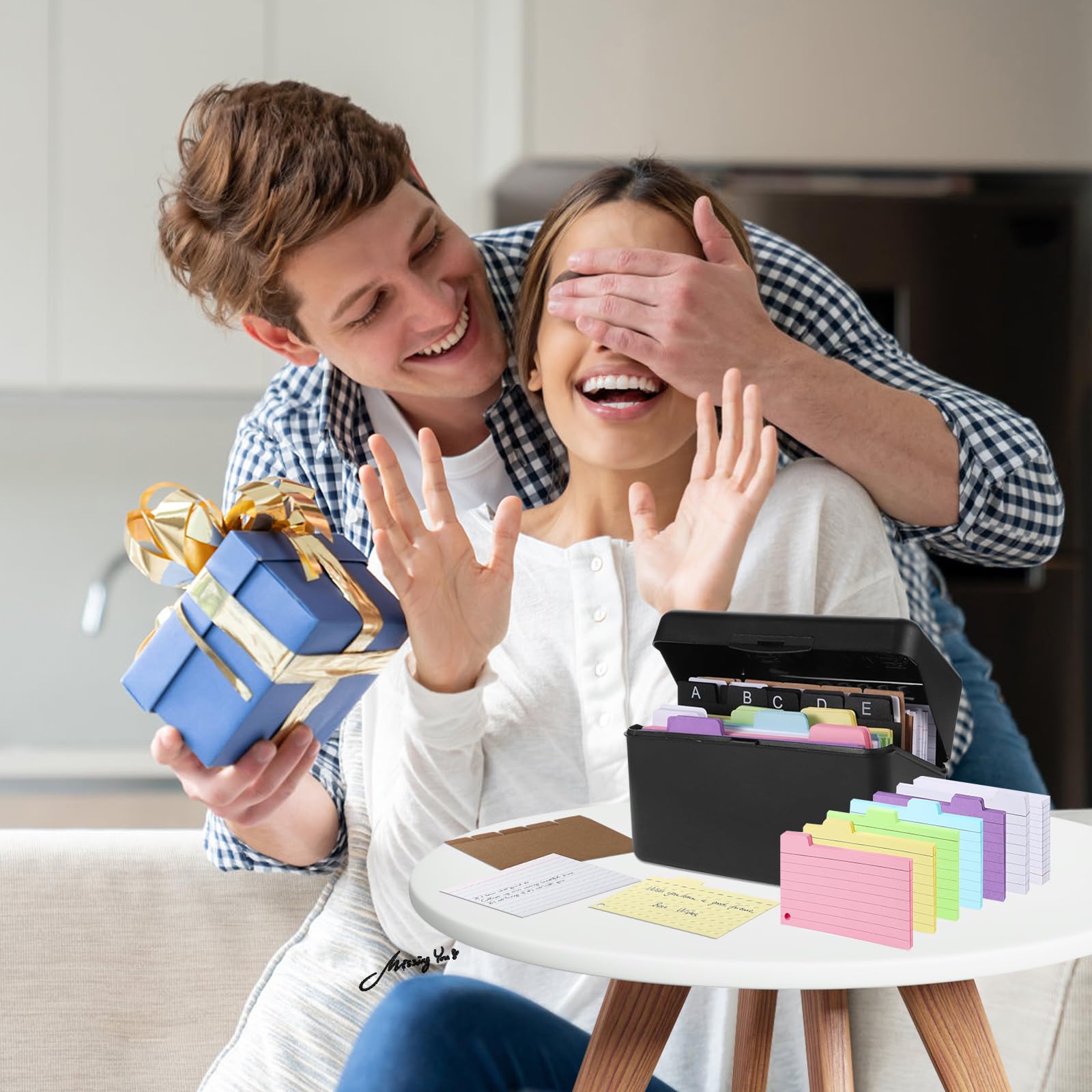Kit de Boîtes à Fiches avec Étui Noir pour Cartes de Révision, 230 Fiches Adhésives, 15 Fiches Bristol, 15 Anneaux de Classeur