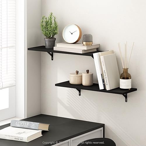 Miniatura 2 de Furinno Rossi - Estantes flotantes de exhibición de 23 pulgadas para montar en la pared, color expreso, juego de 2