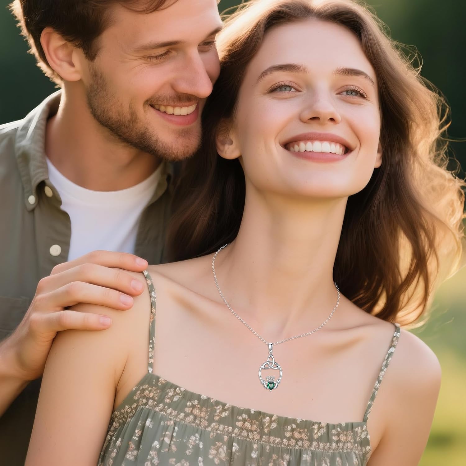 KQF Celtic Claddagh Necklace 925 Sterling Silver Celtic Heart Claddagh Pendant Necklace with Emerald Birthstone Irish Jewelry Gifts for Women - Image 5