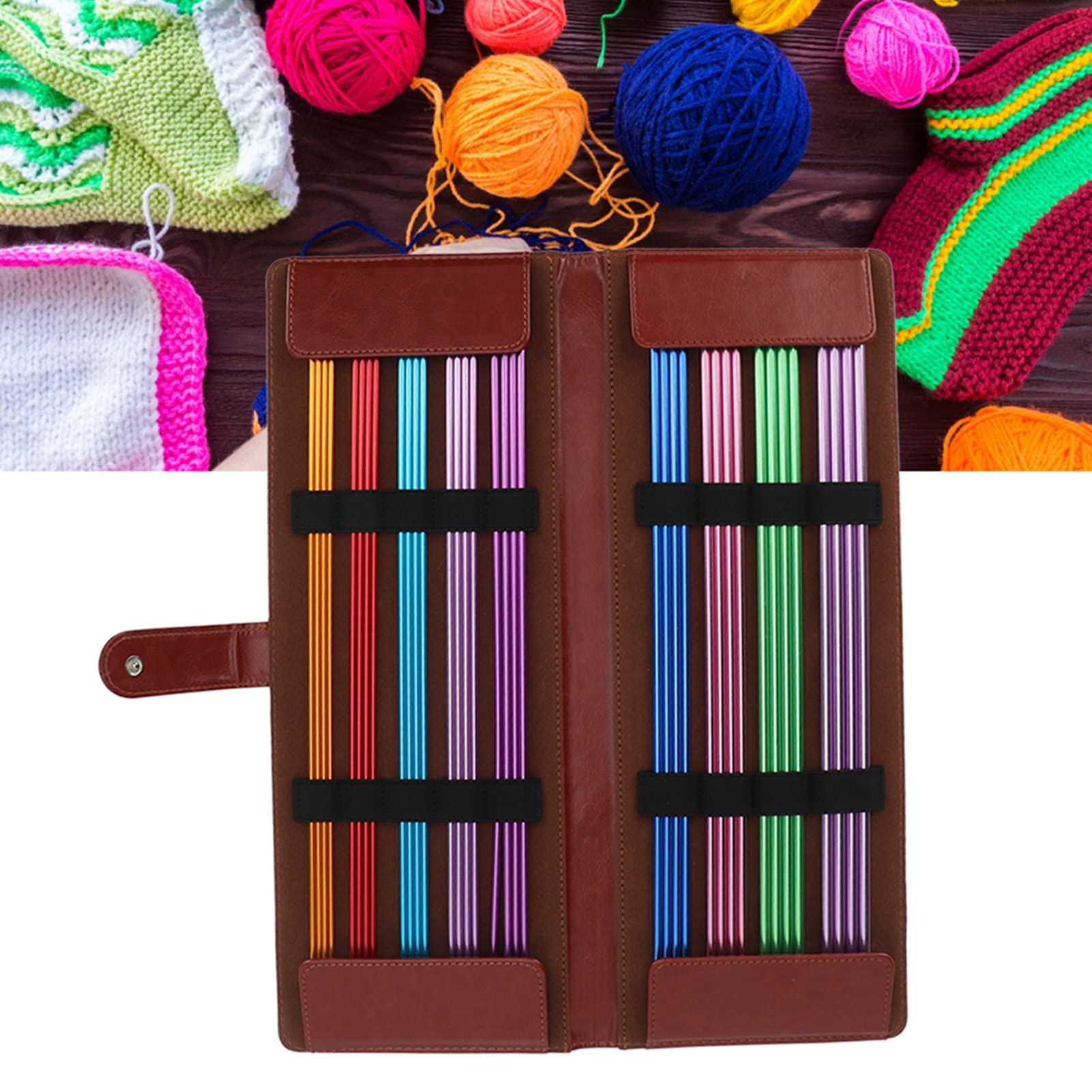 Kukyller Juego de agujas de tejer de doble punta, aguja de tejer de aluminio, alfileres de punto rectos multicolores con bolsa de almacenamiento para principiantes, suéteres