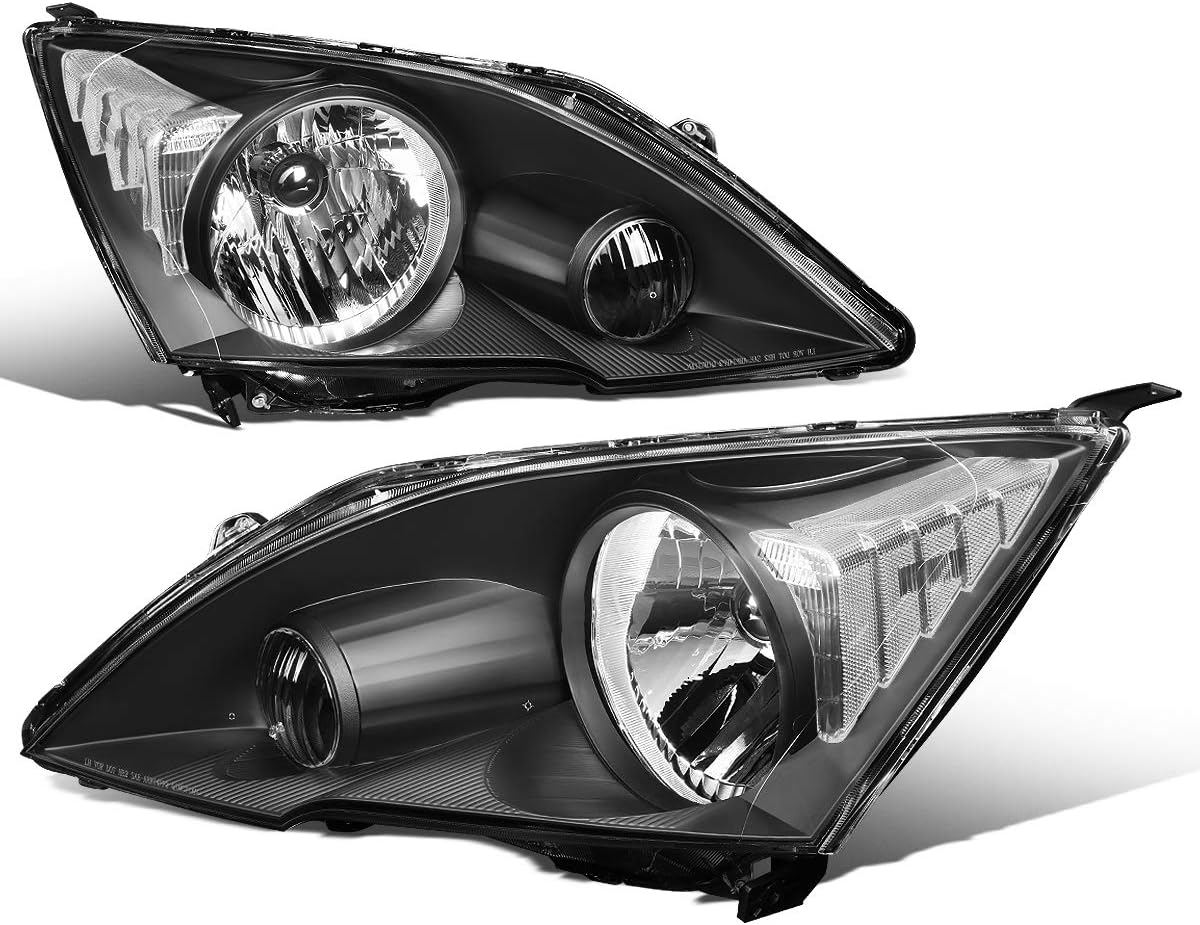 Auto Dynasty Halogen Model Factory Style Headlights Assembly Compatible with Honda CR-V 2007-2011, Driver and Passenger Side, Black Housing Clear Corner