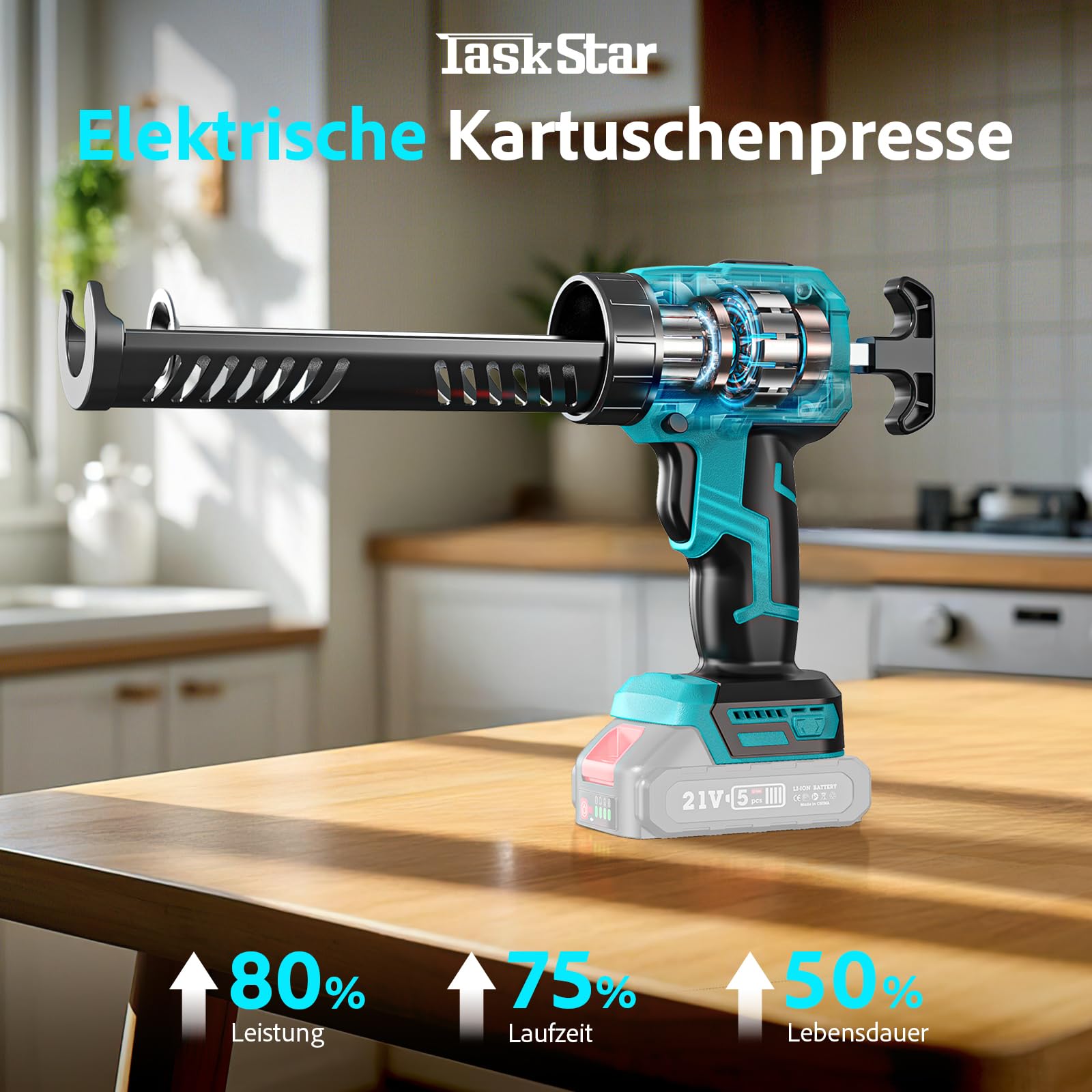 TaskStar Kartuschenpresse-Akku Kompatibel mit Makita Batterie 18V, Kartuschenpistole Elektrisch mit 4 einstellbaren Geschwindigkeiten, Silikonspritze Akku profi für 300 ml-Kartuschen (Ohne Akku)
