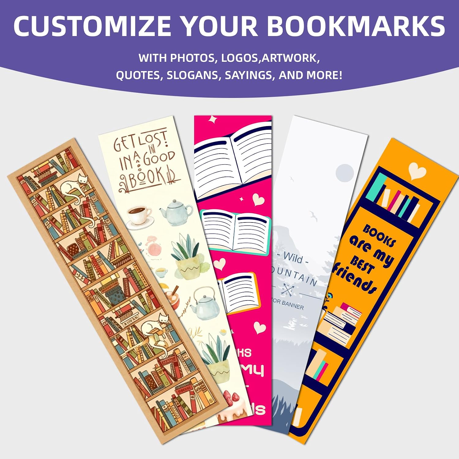 Personalized 16pt Custom Bookmarks | Full Glossy Color Paper | Custom Photos, Logos & Text | Multi Size Bulk Book Marks for Classrooms, Birthdays & Book Clubs (2x6)