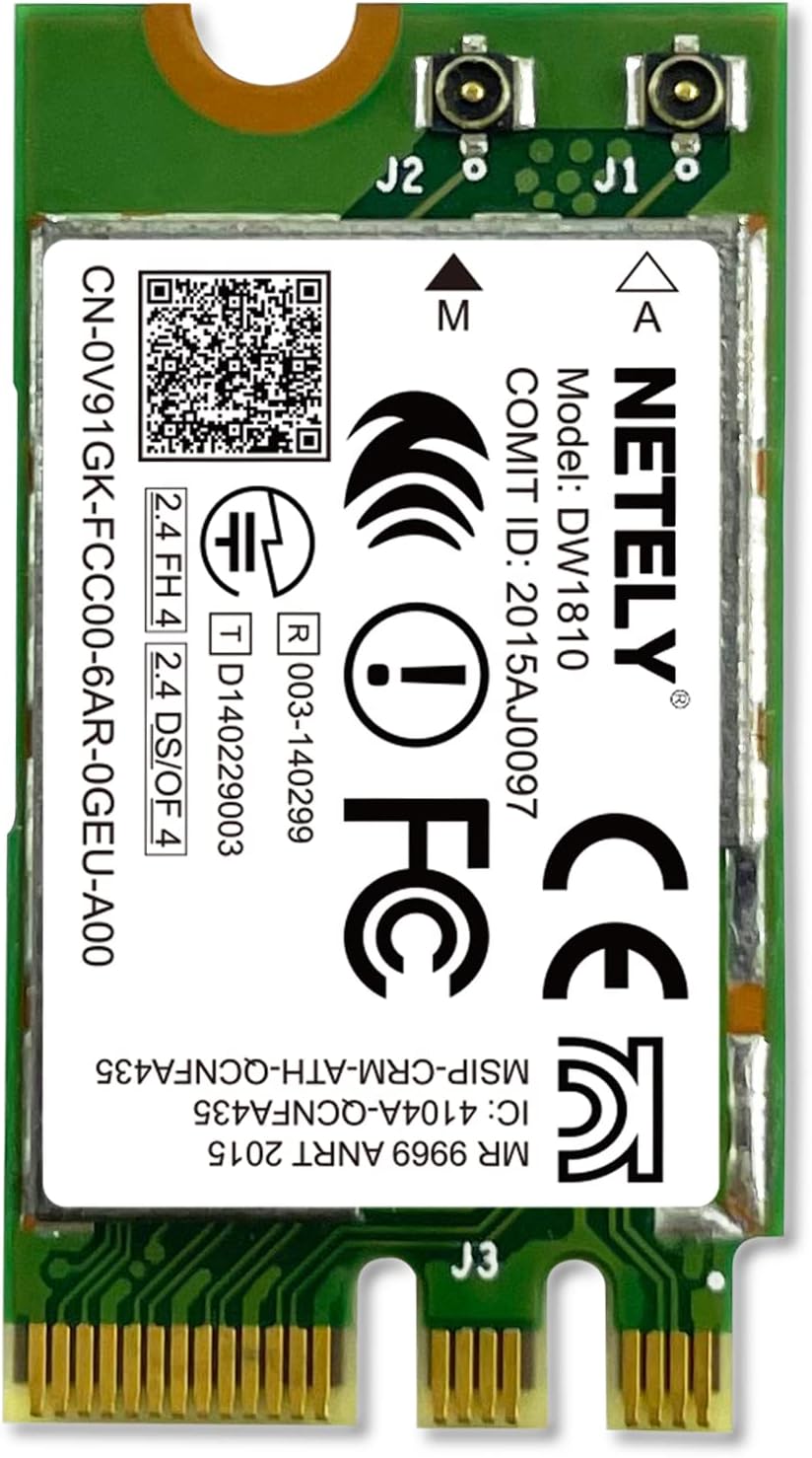 NETELY IEEE 802.11AC WiFi 5 NGFF M2 Interface 600Mbps Dual Band WiFi Adapter for Windows 7, 8.x, 10, 11 Laptop PCs, NGFF M2 WiFi Card with Bluetooth 4.0, OEM DELL Wireless Network Adapter DW1810