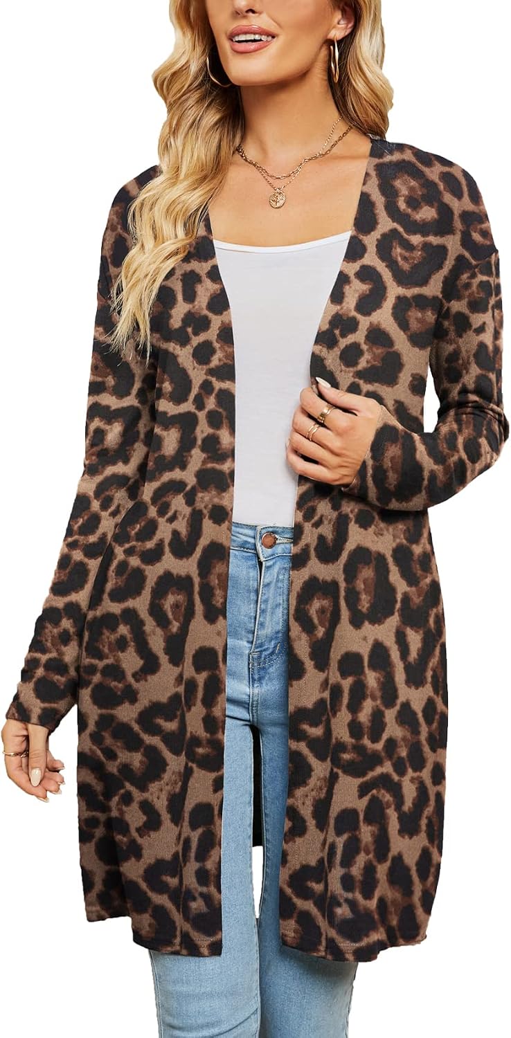 Women's Open Front Cardigan with Pockets Casual Long Sleeve Lightweight Knit Cardigan Sweaters Outwear