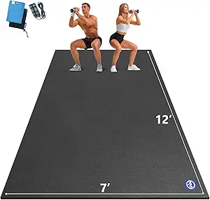 MRO Extra Large Exercise Mat 12'x7'/9'x7'/7'x7'/7'x5'(7mm), High-Density Workout Mats for Home Gym Flooring, Non-Slip, Extra Thick Durable Cardio Mat, Ideal for Plyo, MMA, Jump Rope - Shoe Friendly