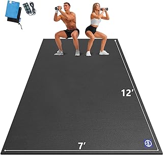 MRO Extra Large Exercise Mat 12'x7'/9'x7'/7'x7'/7'x5'(7mm), High-Density Workout Mats for Home Gym Flooring, Non-Slip, Extra Thick Durable Cardio Mat, Ideal for Plyo, MMA, Jump Rope - Shoe Friendly