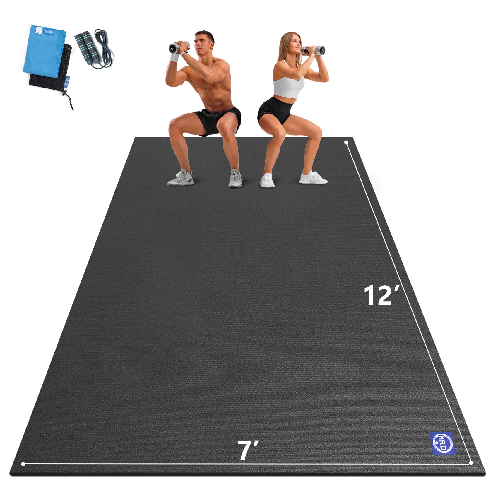 MRO Extra Large Exercise Mat 12x7 9x7 7x7 7x5 7mm High-Density Workout Mats for Home Gym Flooring Non-Slip