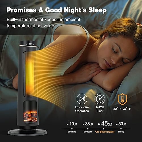 Miniatura 9 de PETSITE Calentador de espacio eléctrico para habitación grande calentador de torre de cerámica de calentamiento rápido PTC de 30 pulgadas con efecto