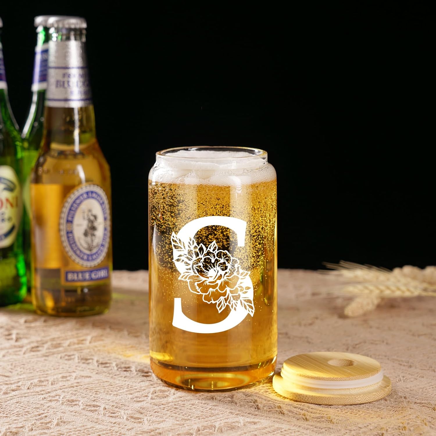 Coolife Initial Glass Cup, Monogrammed Gifts for Women, 16 oz Glass Cups w/Lids Straws, Iced Coffee Smoothie Beer Tumbler w/Straw Lid, Personalized Valentines, Birthday Gifts for Her Mom Friend Woman - Image 6