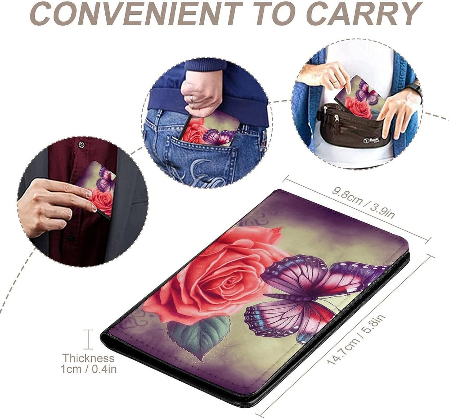 Cute Passport Holder for Travel,Personalized Multi-Functional Passport Cover with Card Slots,Slim Butterfly And Rose Printed Passport Wallet for Women Men