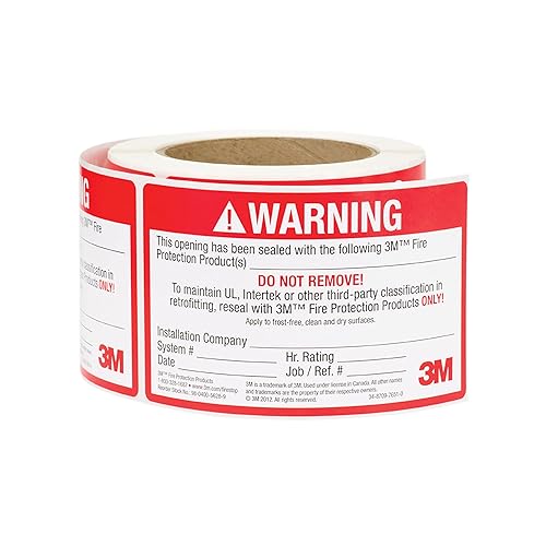 3M 54917 Firestop Identification Label, 3' x 5', 250/Roll, Red/White