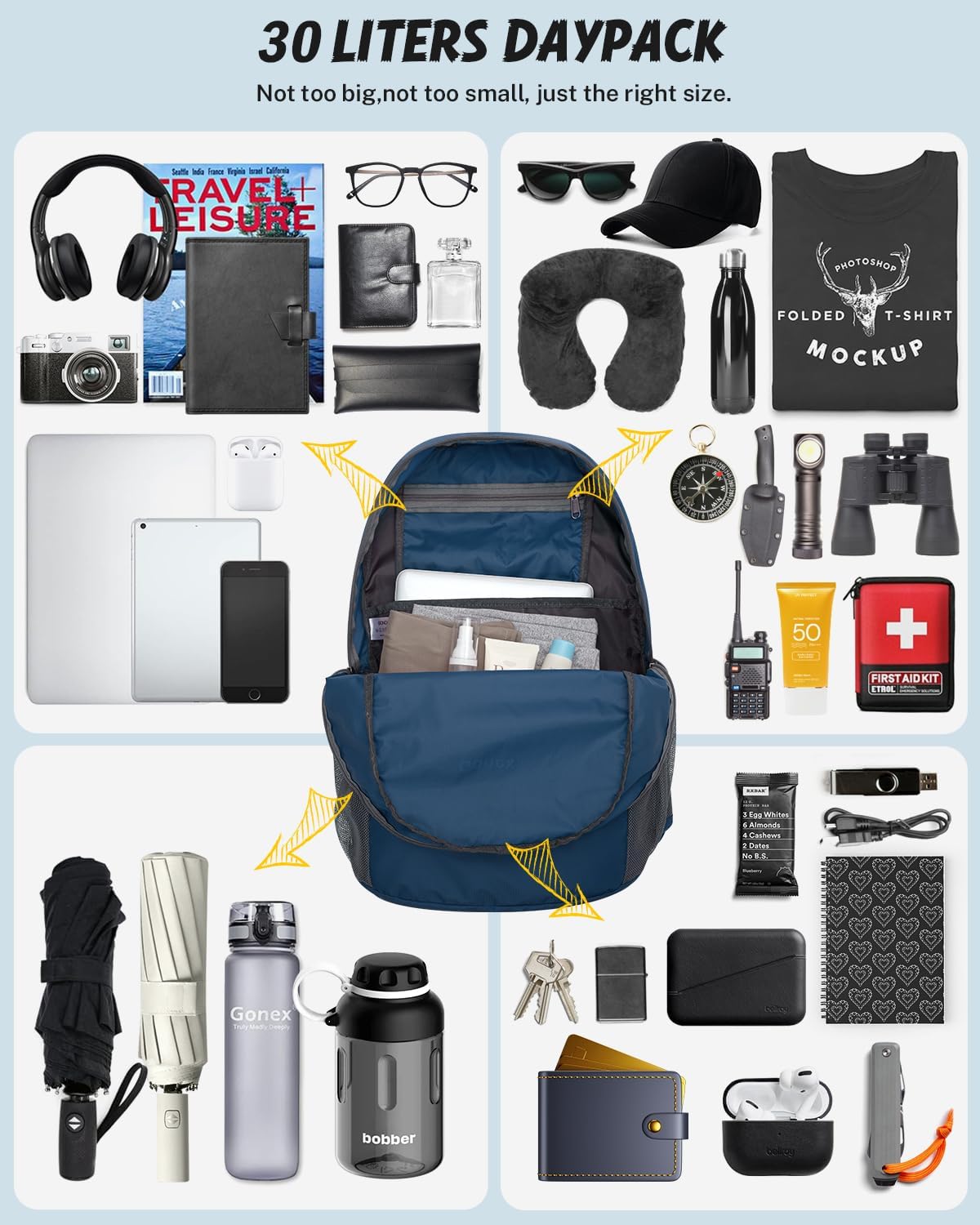 Gonex 30L Ultra Lightweight Packable Backpack, Handy Foldable Daypack for Camping Outdoor Travel Cycling Backpacking