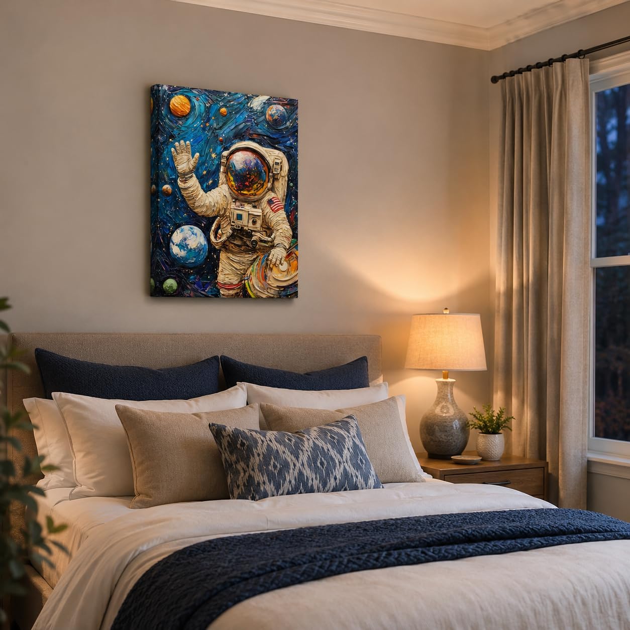 Waving Astronaut Framed Canvas Wall Art Galaxy Kids Room Decor 12x16 Inches image 5