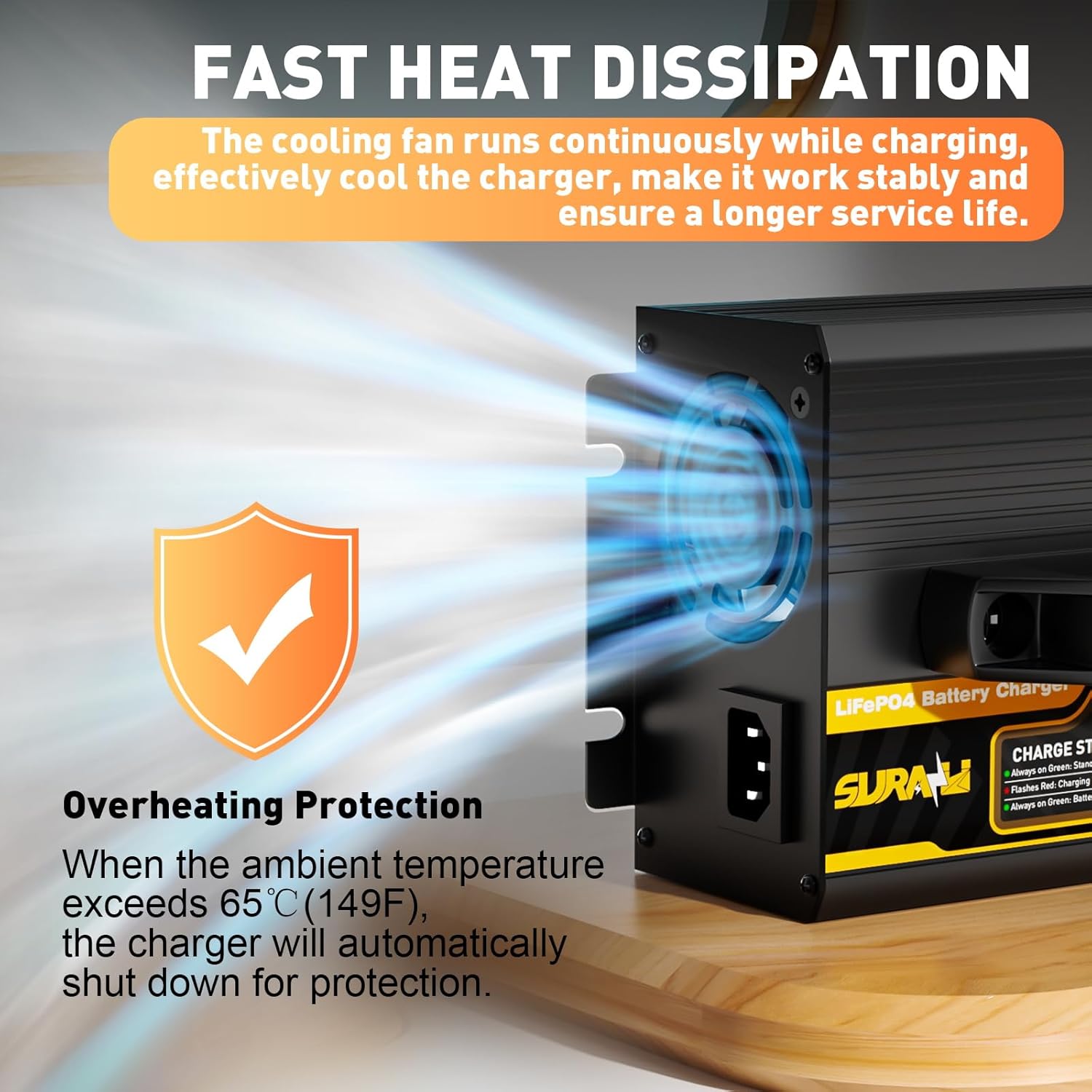 Suraziki 12V LiFePO4 Battery Charger-14.6V 50A Deep Cycle Battery Charger for 200AH Marine,RV,Trolling Motor,Off-Grid and Solar System Lithium Batteries, Recharge Function,0V Wake Up