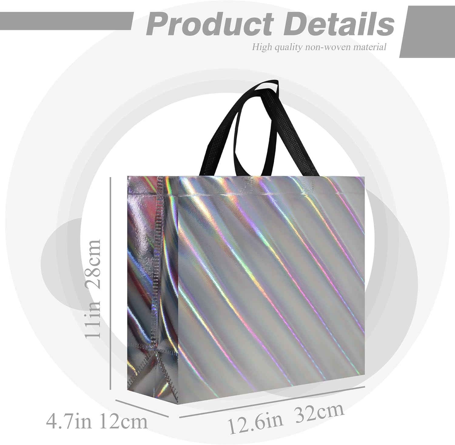 cabzymx 16 Pcs Unique Dazzling Silver Reusable Gift Bags with Handles & Bases, Shiny Non-woven Holiday Goodie Bags Bulk for Birthday, Wedding, Party- 12.6x4.7x11 In - Image 4