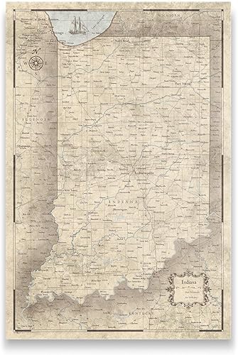 Conquest Maps Tablero de mapa de Indiana con pasadores para marcar viajes de Indiana, hecho a mano en Ohio, EE. UU. - Diseño rústico vintage