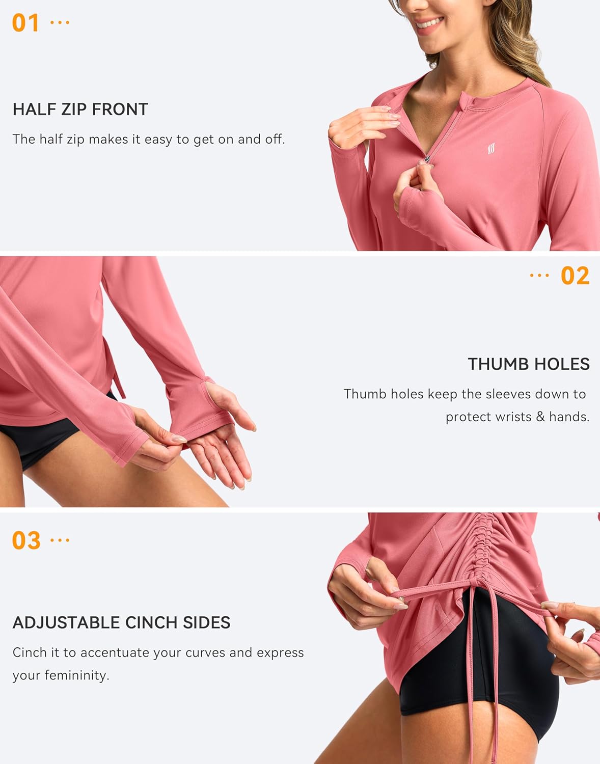 SANTINY Women's Rash Guard UPF50+ SPF Long Sleeve Swimsuits Top UV Sun Protection Swim Shirts for Woman with Zip - Image 4