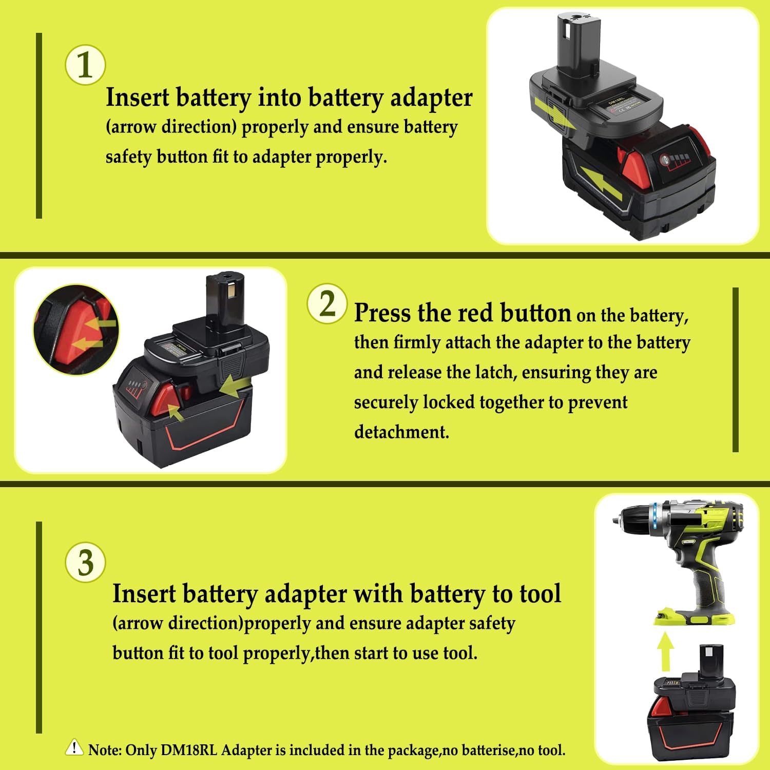 DM18RL Batterie Adapter for Dewalt for Milwaukee 20V/18V Li-Ion Battery Convert to for Ryobi 18V P108 ABP1801 Battery with USB Port (Black)