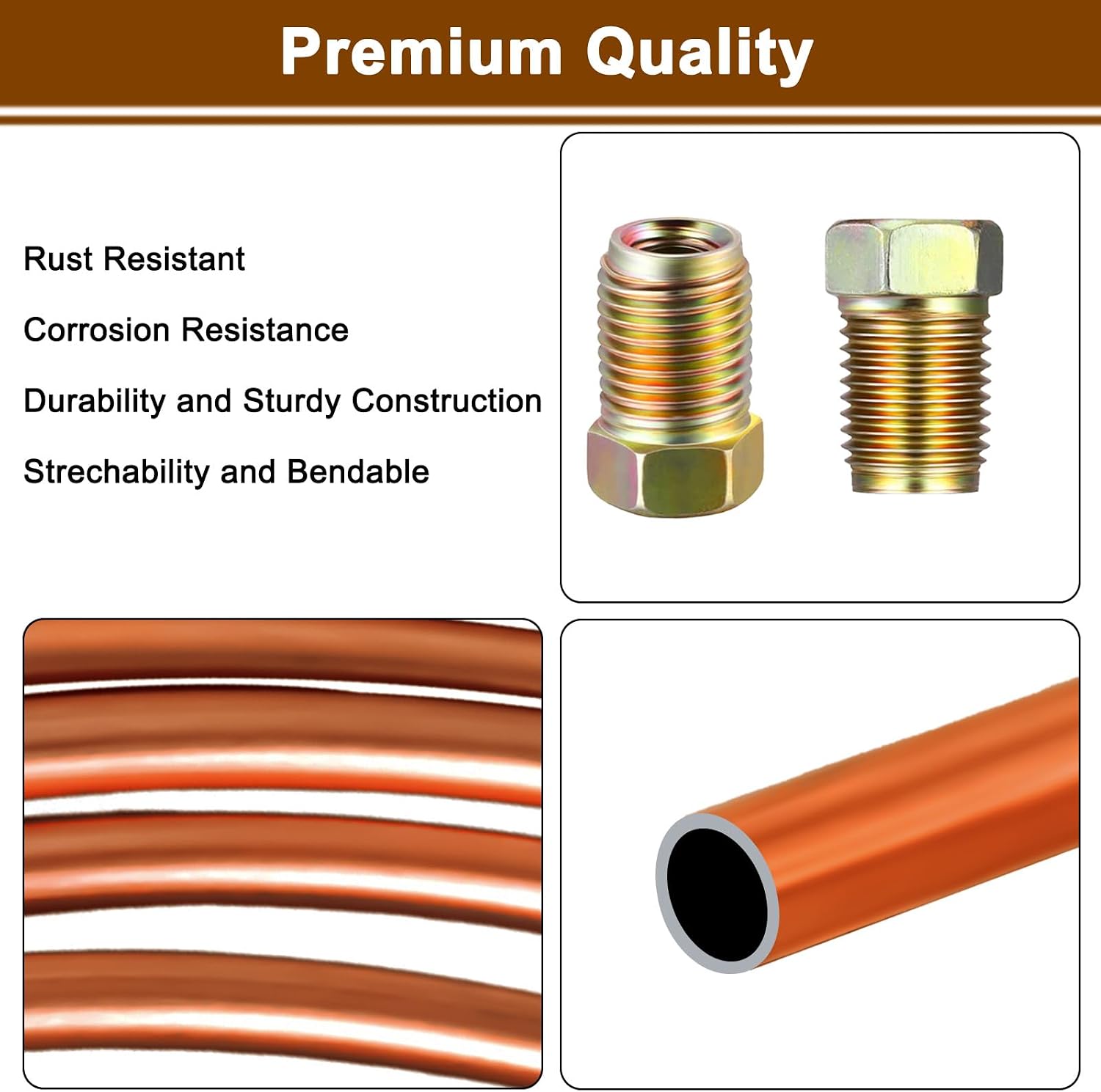 MuHize 3/16" 25 Ft Brake Line Tubing Kit - 3/16 Upgraded Copper Coated Flexible Brake Line Kit, Easy to Bend and Flare, Corrosion-Resistant (Includes 16 Fittings, 4Pcs Unions+8Pcs Nut)