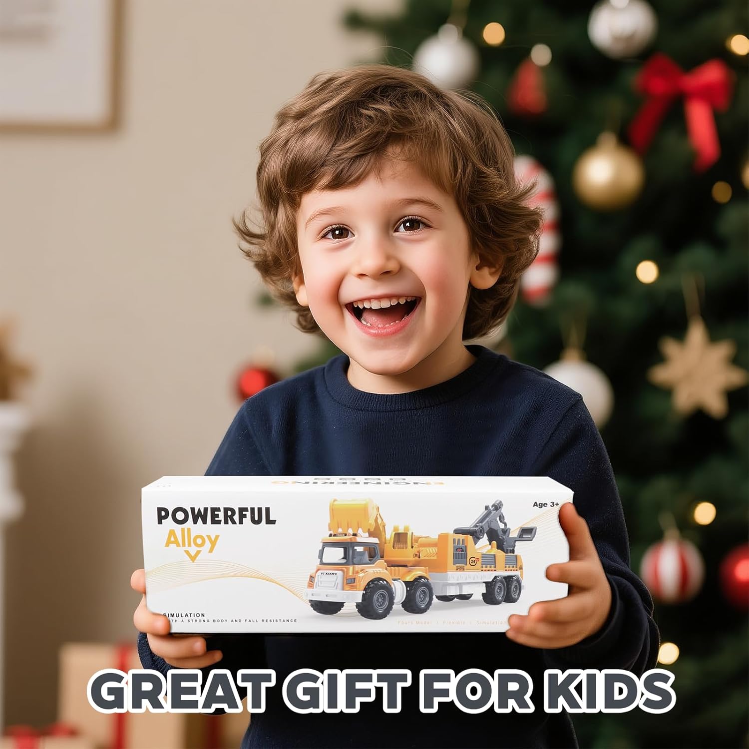 Rescue Trucks - Tow Truck Trailer Toy for Kids, Friction Powered Recycling Truck with Excavator, Birthday Gifts for Age 3-7 Toddlers Boys & Girls