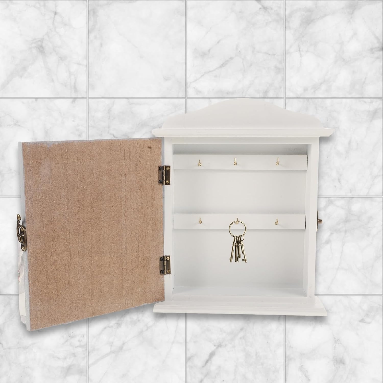 Rustic Wooden Wall Key Organizer Box with Hooks Farmhouse Style Key Cabinet Wall Mount for Entryway Home Storage