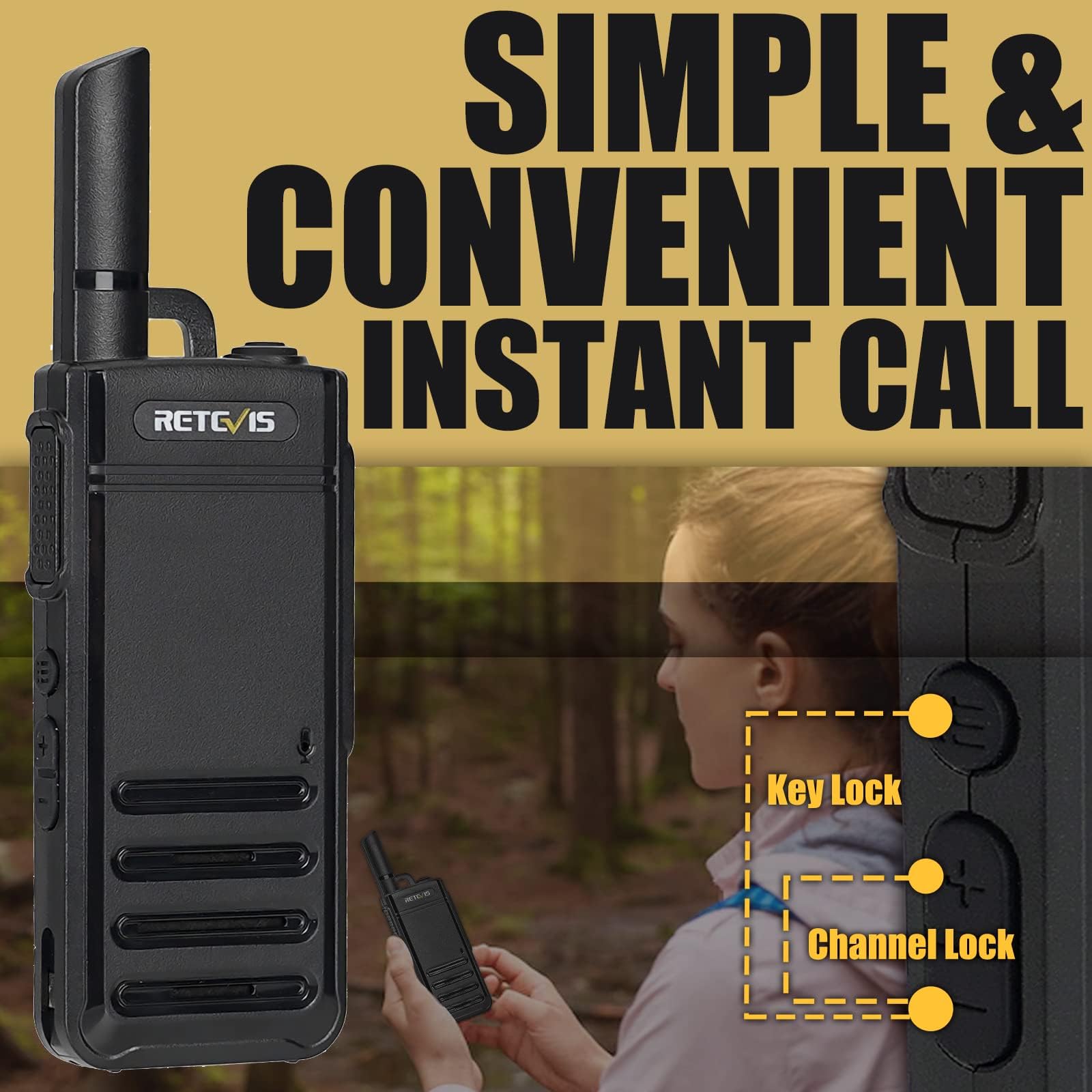 Retevis RB639 Walkie Talkie Profesional, 1000mAh, 17mm Ultrafino Walkie-Talkie, PMR446, USB-C, VOX, Alarma de Emergencia, Walkie Portátil para Restaurantes, Tiendas (2 Piezas, Negro)