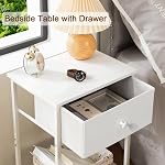 AMHANCIBLE Ensemble de stands de nuit 2, Table de chevet avec tiroir en tissu, Tables de fin industrielles Salon avec étagère de rangement, Table de nuit mince pour chambre, Petits espaces, Blanc, HET03SDWT