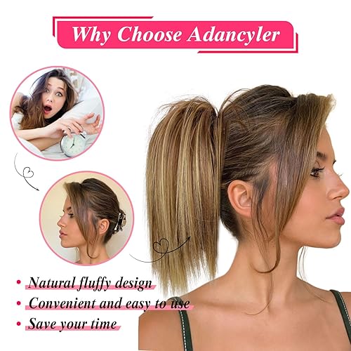 Miniatura 4 de Adancyler Moño desordenado con clip de pinza de 14 pulgadas, ligero, esponjoso, lacio, color negro, extensión de cola de caballo para coleta,