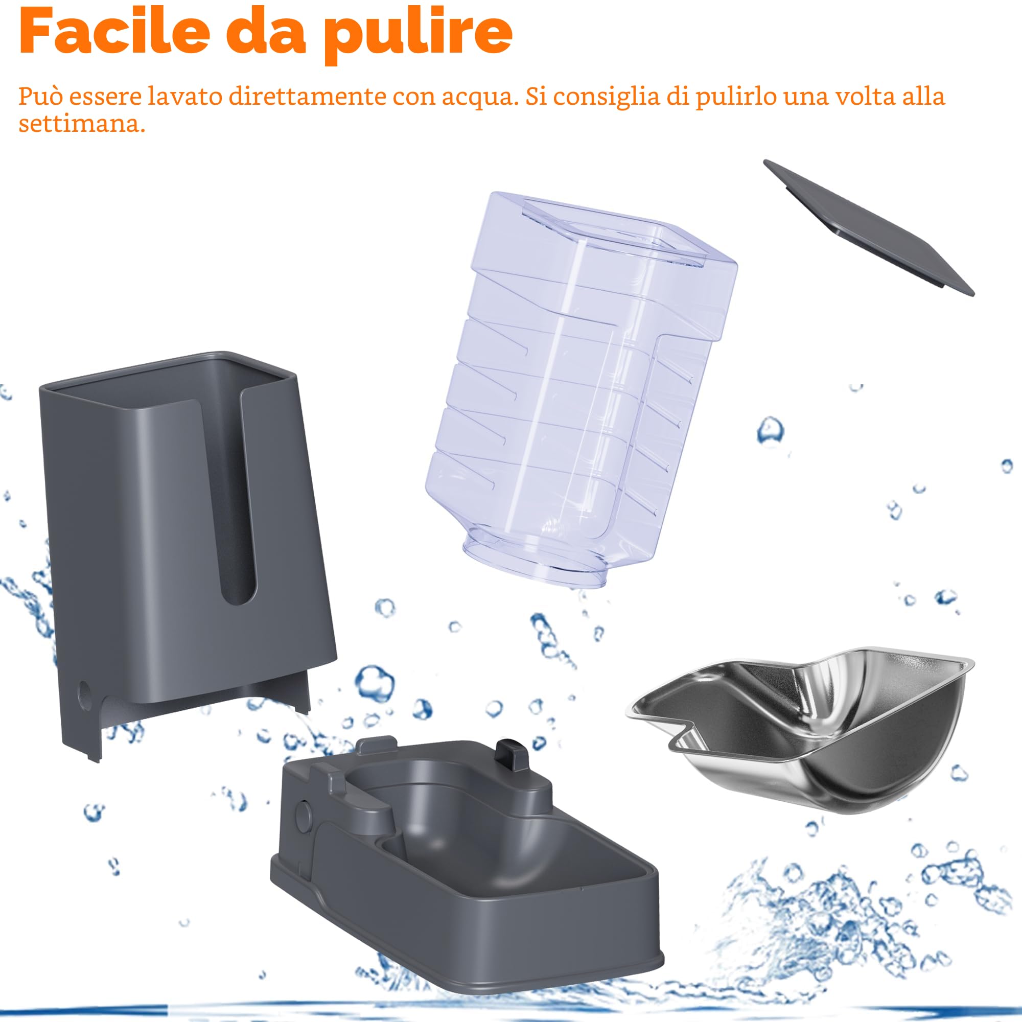 Set di 2 distributori automatici di cibo per gatti e acqua per gatti, in acciaio inox, distributore automatico di cibo per cani e dispenser di acqua per cani, 3,8 l