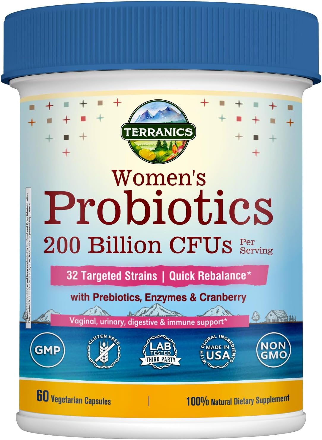 Terranics Daily Probiotics for Women, 200 Billion 32 Strains Womens Probiotics, with Cranberry, Prebiotics & Enzymes, Rebalance Vaginal Flora & pH,