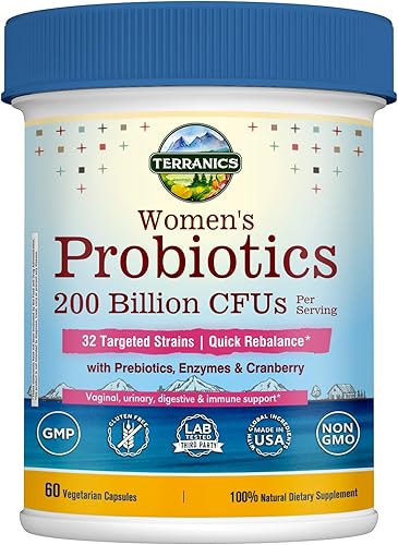 Terranics Daily Probiotics for Women, 200 Billion 32 Strains Womens Probiotics, with Cranberry, Prebiotics & Enzymes, Rebalance Vaginal Flora & pH,