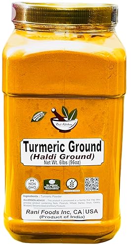Desi Kitchen - Tarro de cúrcuma molido (Haldi Powder) 6 libras (6.0 lbs) (alto contenido de curcumina), tarro de PET a granel, totalmente natural,