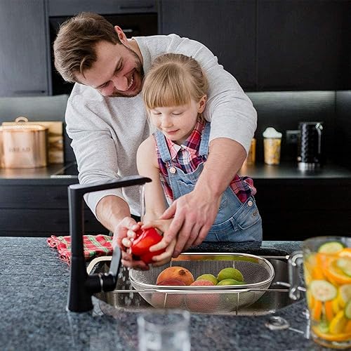 Miniatura 7 de Colador ovalado de acero inoxidable de 6 cuartos de galón con mango de goma expandible, cestas de malla fina para colar, drenar, enjuagar verduras,