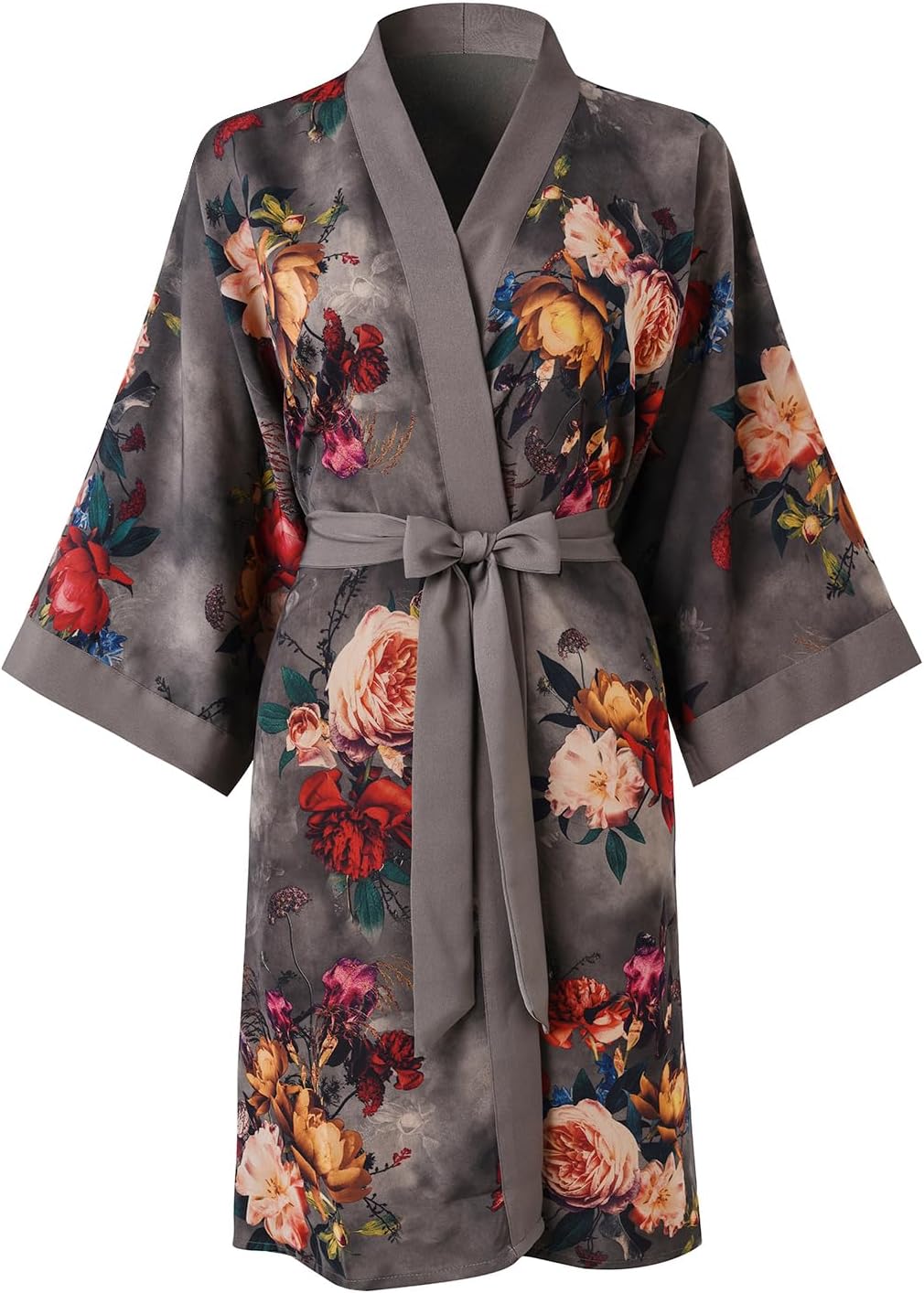 Ledamon Women's Kimono Short Robe for Women - Pocket Floral Bathrobe Nightgown