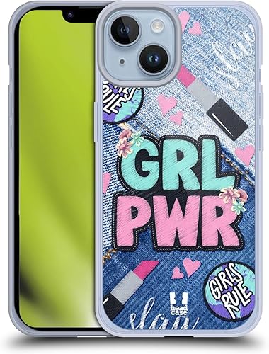 Head Case Designs Girl Power Printed Denim Embroidery Gel Case Military Grade Protection Compatible with Apple iPhone 14 and Compatible with MagSafe