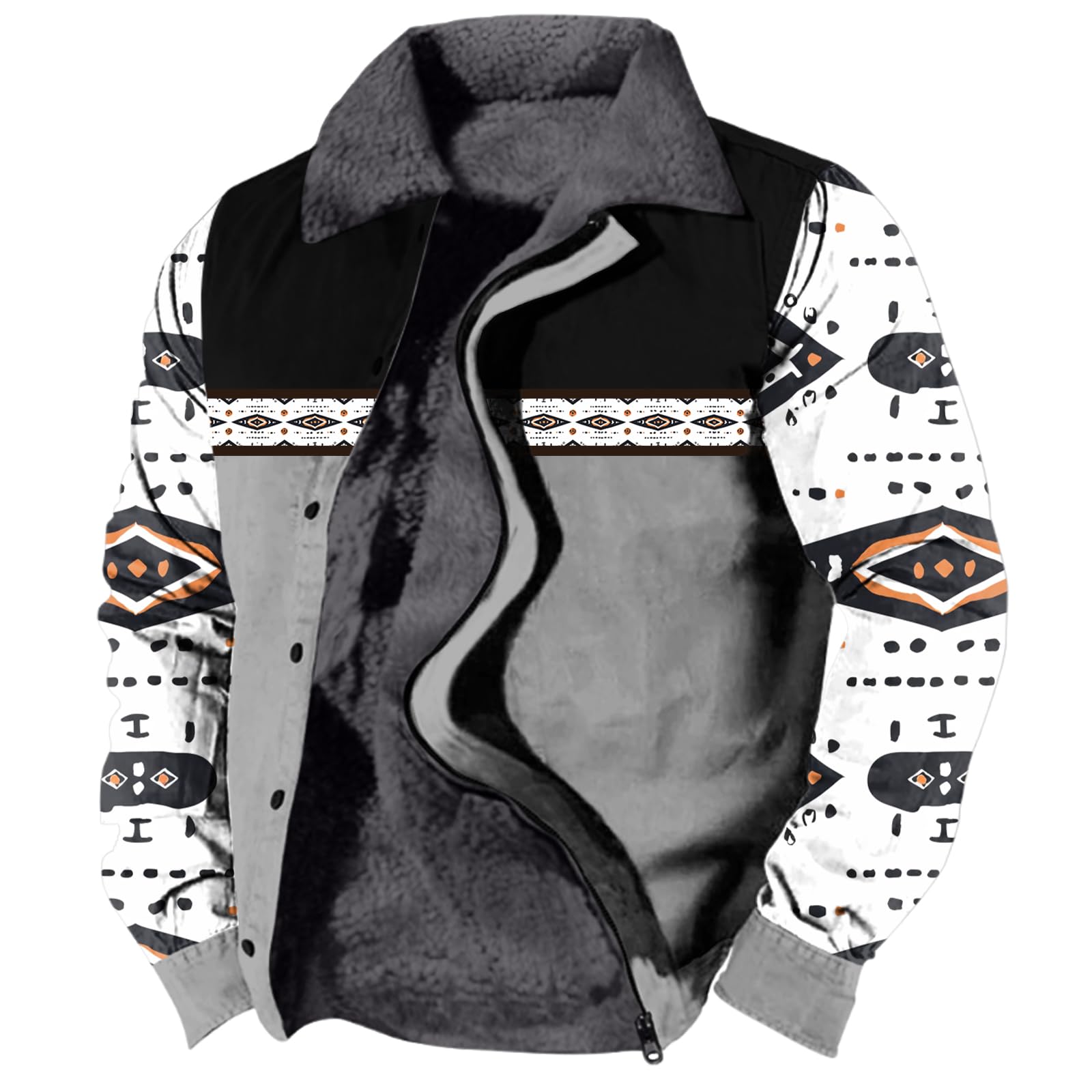 domirica Aztec Cowboy Western Jackets for Men Long Sleeve Sherpa Fleece Zipper Retro Ethnic Print Fashion Warm Coats