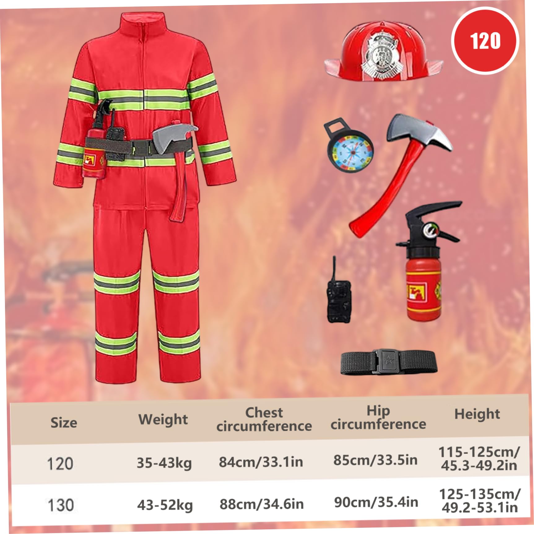 Costume da Pompiere per Bambini Costume da Pompiere da 8 Pezzi per Bambini con Casco di Sicurezza Cappello ed estintore per Ragazzi e Ragazze