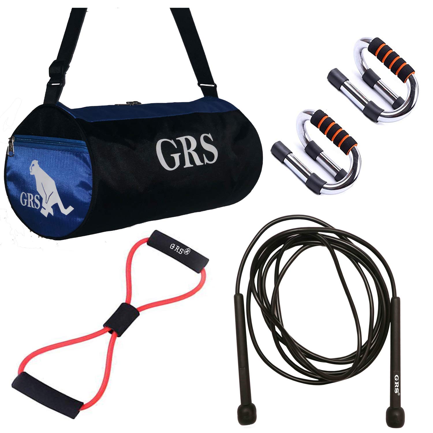 GRS® SUPER_59 Push-up Bars - Strong Steel Pushup Stands,Chest Expander Resistance Pulling Tube & Skipping Rope (Kit)-image-42