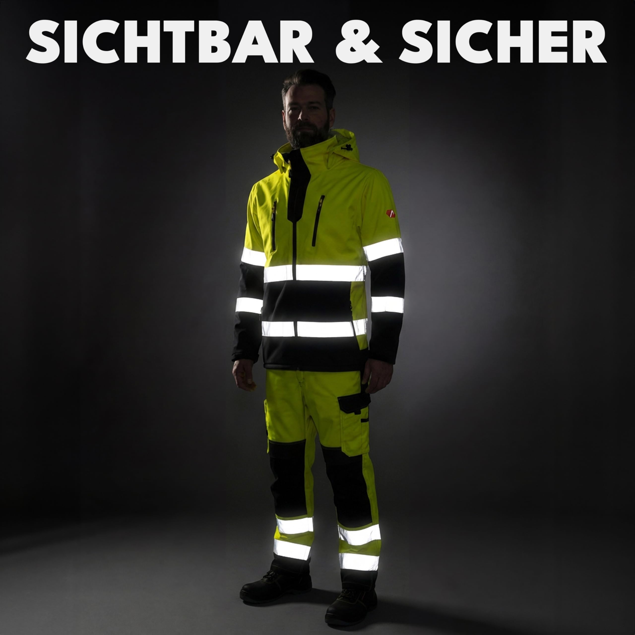 ACE Neon Mocna kurtka ostrzegawcza typu softshell z elementami odblaskowymi i odpinanym kapturem - EN ISO 20471