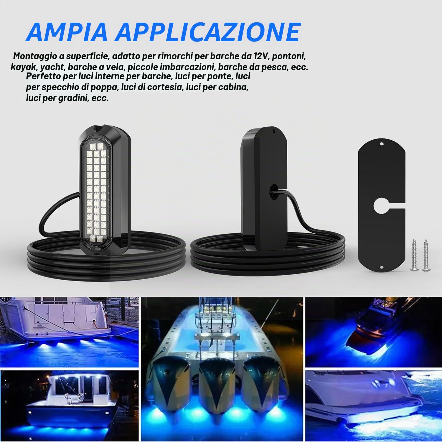 Greluma 2 Pz Luci per barche marine, lega di zinco impermeabile 40 LED illuminazione subacquea per barca specchio di poppa/navigazione/tappo di scarico/luci di coperta lampada di cortesia - blu