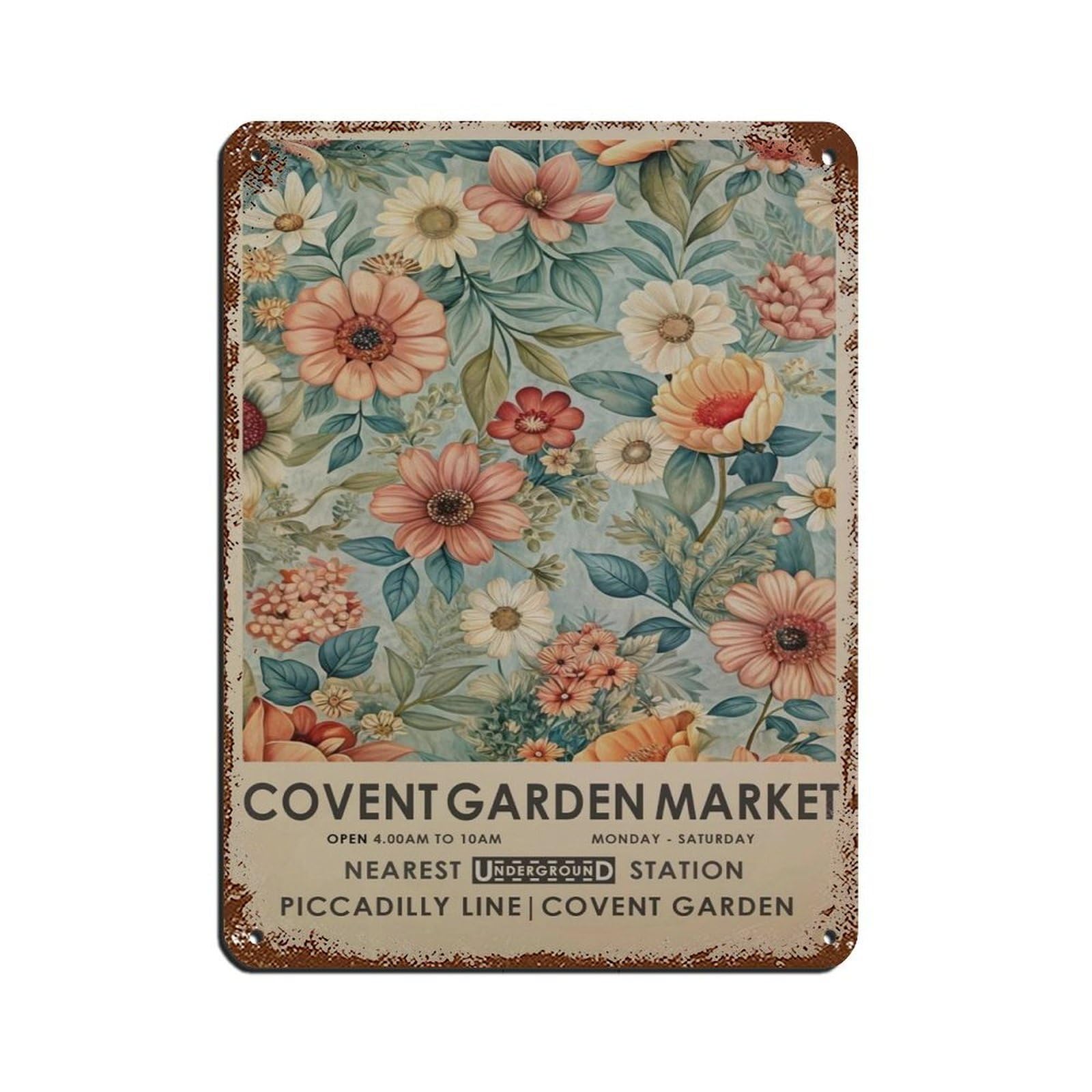 Covent Garden Flower Market, Spring Vintage Tin Sign Vintage Metal Pub Club Cafe Bar Home Wall Art Decoration Poster Retro 12x16inch(30x40cm)