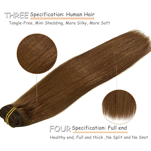 Miniatura 5 de Caliee Extensiones de cabello humano con broches, 20 pulgadas, extensiones de cabello castaño chocolate con clip, doble trama de encaje, 7 piezas de