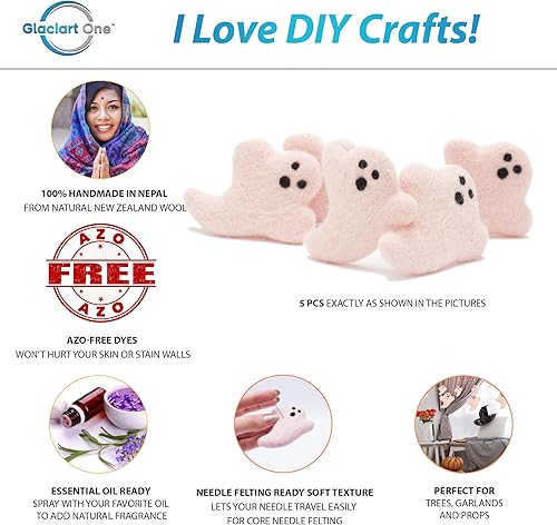 Miniatura 2 de GLACIART ONE Decoraciones de Halloween de fantasma de fieltro de lana, paquete de 5, adornos felices para fiesta, fieltro divertido para interiores