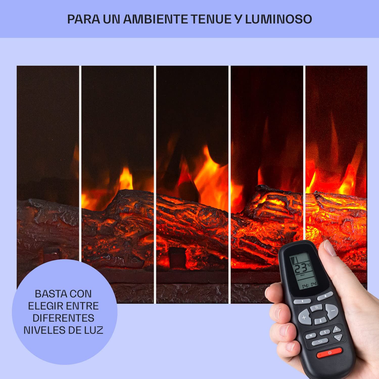 Klarstein Chimenea Electrica Pared, Estufa sin Leña de Interior, Chimeneas Electricas Decorativas 1800W, Llama LED, Chimenea Decorativa Falsa, Mando a Distancia, Temporizador y Termostato Ajustable