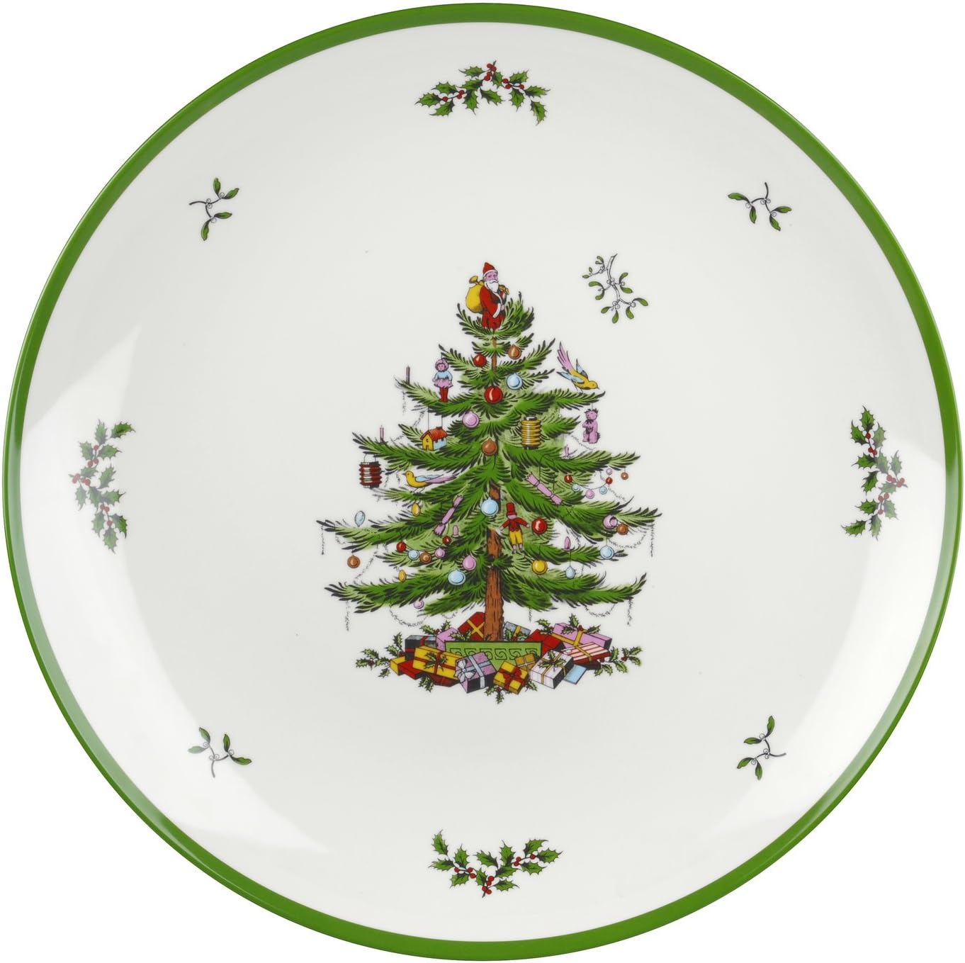 Spode Christmas Tree Melamine Round Platter| Serving Plate for Chicken, Ham, and Turkey | Circle Serving Dish | 14 Inch for Indoor and Outdoor use | Dishwasher Safe and Shatterproof