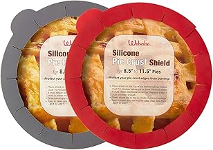 Webake Pie Crust Protector Shield Adjustable Pie Crust Shield Fits 11.5-9 Inch Pie Pan, European Food Grade Silicone Pinch Test Passed, Pack of 2, Red and Grey
