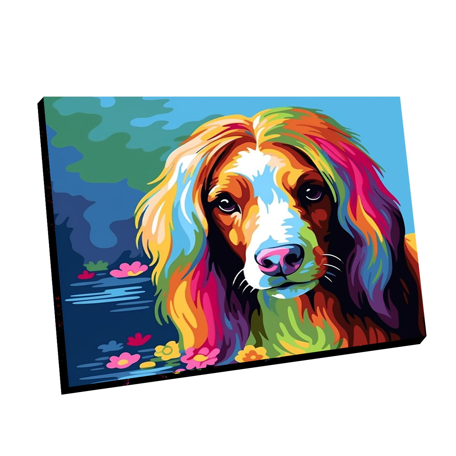 Maomaomi Wooden Framed Paint by Numbers DIY Acrylic Painting Kit for Kids &amp; Adults Beginner – 16" Wx12 L Mimi Dog Pattern